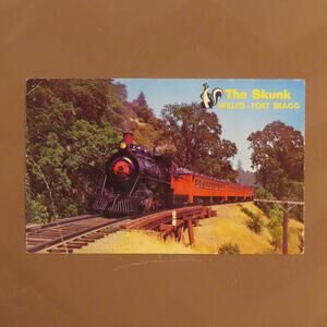 1967 The Skunk Train Willits Ft Fort Bragg Vintage Postcard 4 Cent Lincoln Stamp
